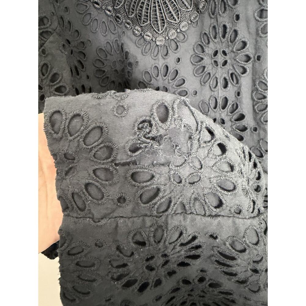 Lily Pulitzer Priscilla Short Dress Womens 14 Black boho Eyelet Long Puff Sleeve - Picture 6 of 11
